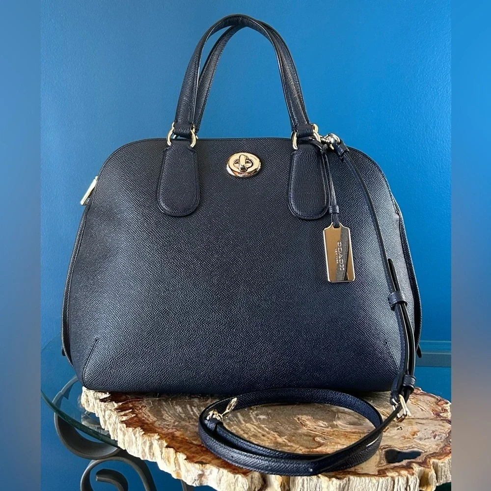 Coach Prince Street Midnight Blue Crossgrain Leather Domed Satchel 34939